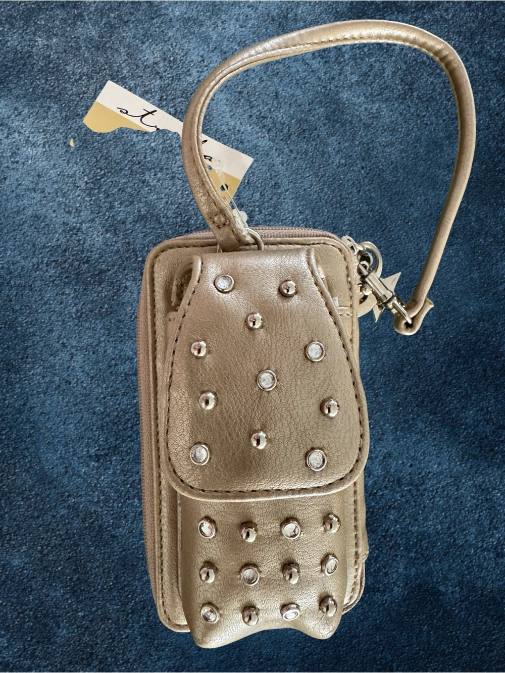 Strada Metallic NWT Taupe Wristlet Phone Pouch with Charm